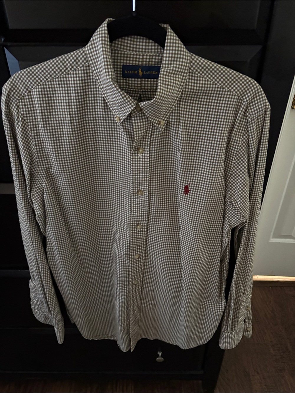 Ralph Lauren Brown and White Gingham Button-Down Shirt